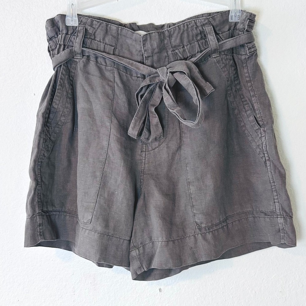 Joie Boho Coastal 100% Linen Paperbag Waist Tie Belt Shorts Brown Taupe SZ 4